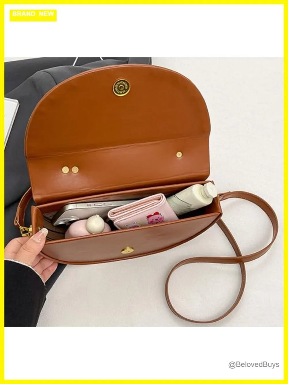 Semi-circular Saddle Purse PU Leather Tote Shoulder Bag Crossbody Handbag